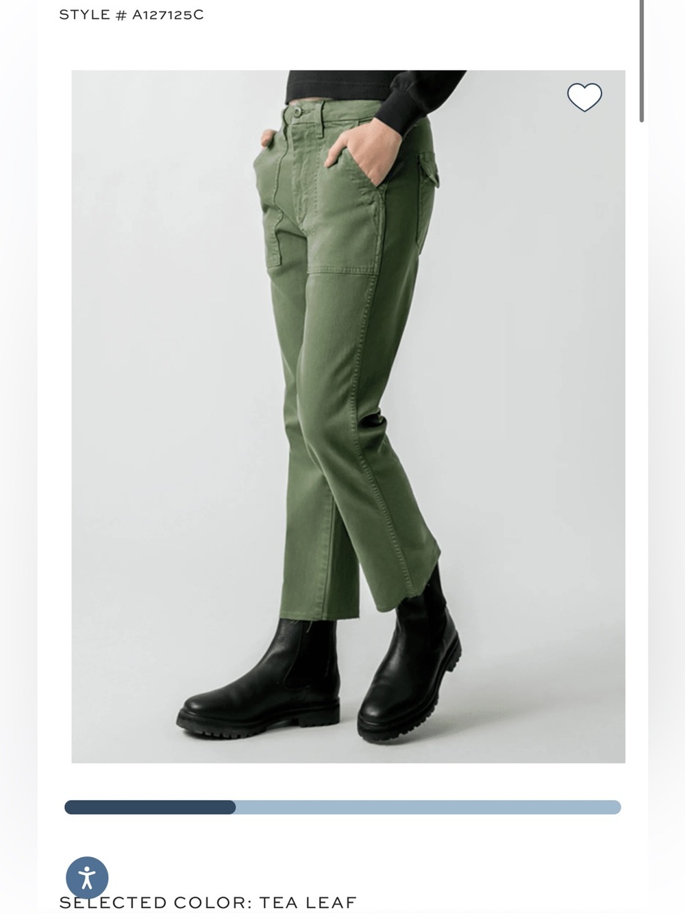 100% Cotton AMO Olive light Green High-Rise Cropped Army Jeans